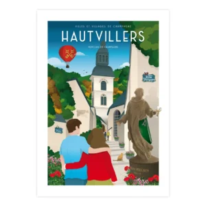 Affiche de la Statue Don Perignon dans la ville de Hautvillers dans la Marne