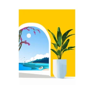Affiche Plante Verte devant Mur Jaune
